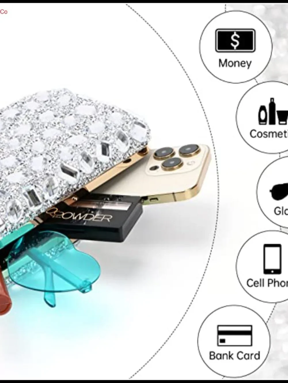 Crystal Evening Clutch with Chain Strap Rhinestone Handbag for Wedding Party